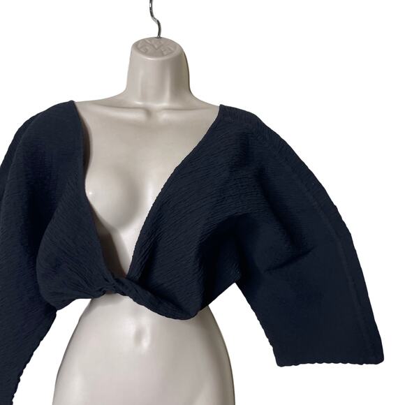 NWT Mara Hoffman Justine Twist-Front Cropped Blouse in Black sz L - Picture 7 of 13